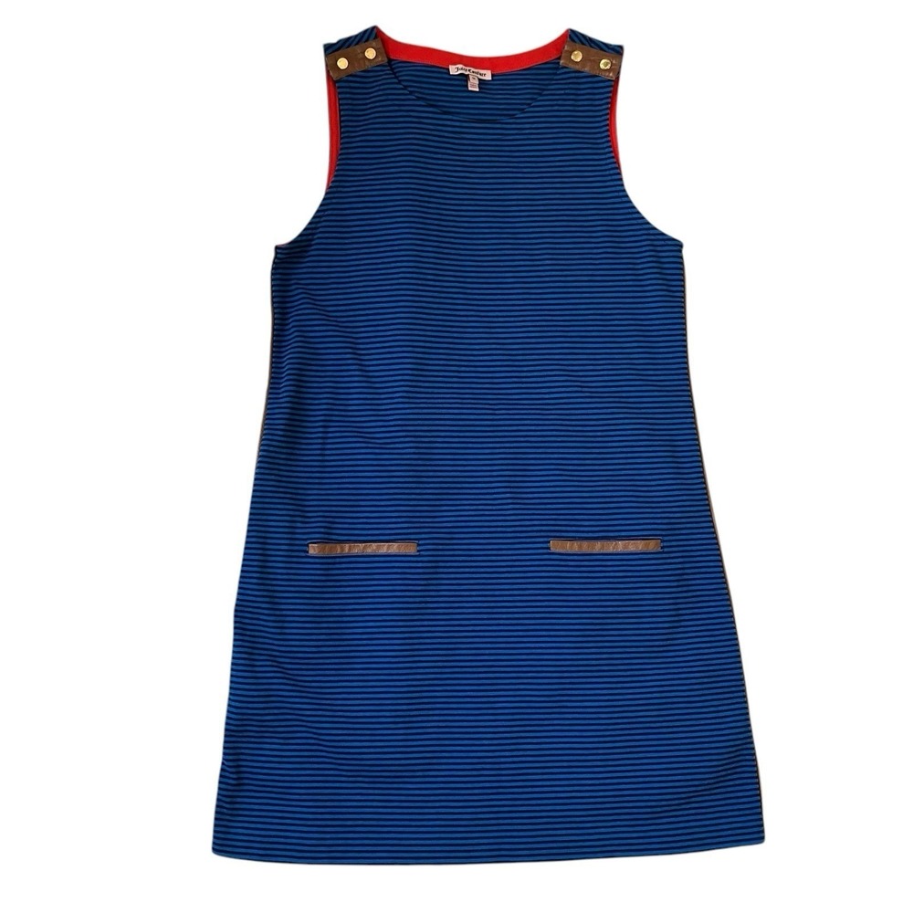 Juicy Couture‎ Striped Mini Dress Blue Black Red Sleeveless Pocket DetailSize